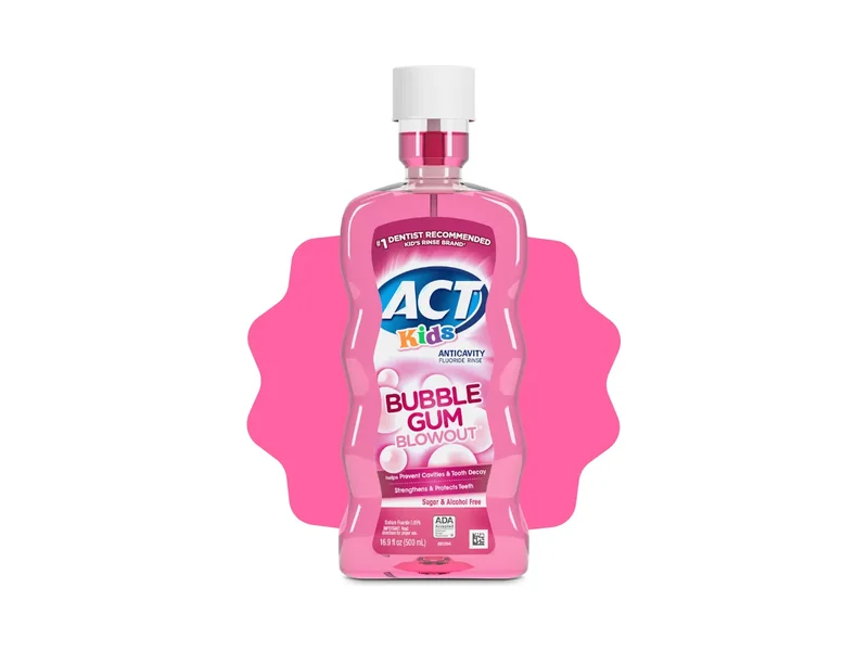 ACT Kids Anticavity Fluoride Rinse bottle, bubble gum